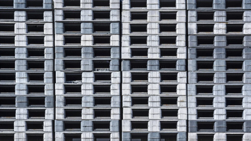 An image of a concrete building with many squares.